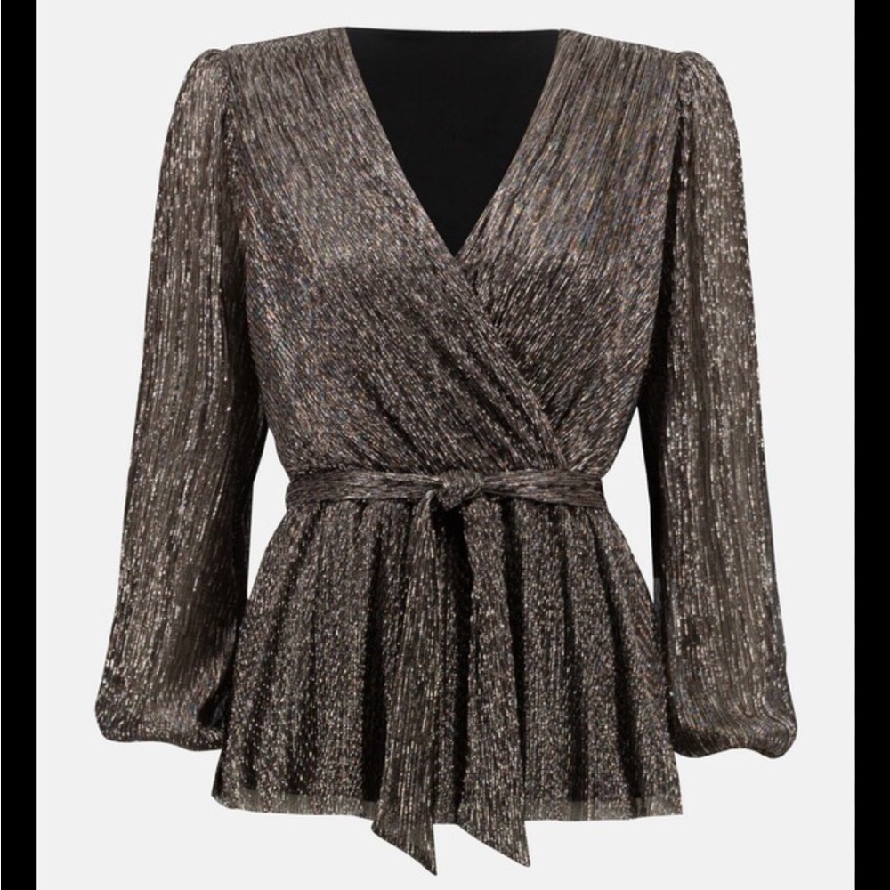 Joseph Ribkoff Shimmer Wrap Front Top Rose Gold NWT 8